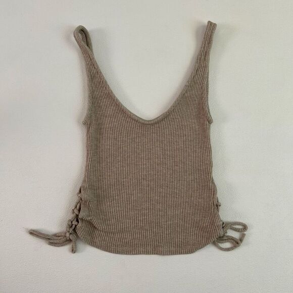 Urban Outfitters Project Social T Ribbed Knit Tank Women’s Small Beige Tie Side - Picture 1 of 5